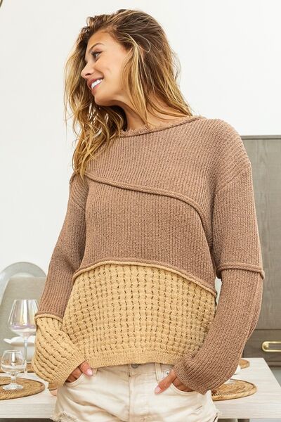 BiBi Texture Detail Contrast Drop Shoulder Sweater |1mrk.com