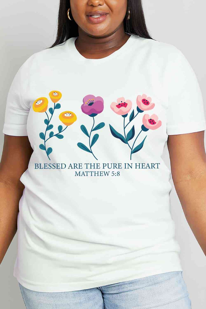 Simply Love Full Size BLESSED ARE THE PURE IN HEART Matthew 5:8 Graphic Cotton Tee | 1mrk.com