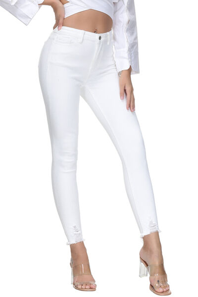 Buttoned Raw Hem Jeans with Pockets | 1mrk.com