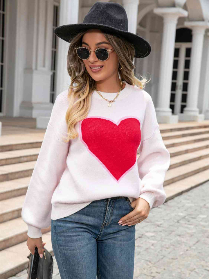 Heart Graphic Round Neck Sweater |1mrk.com