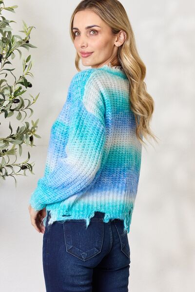 BiBi Tie Dye Frayed Hem Sweater |1mrk.com