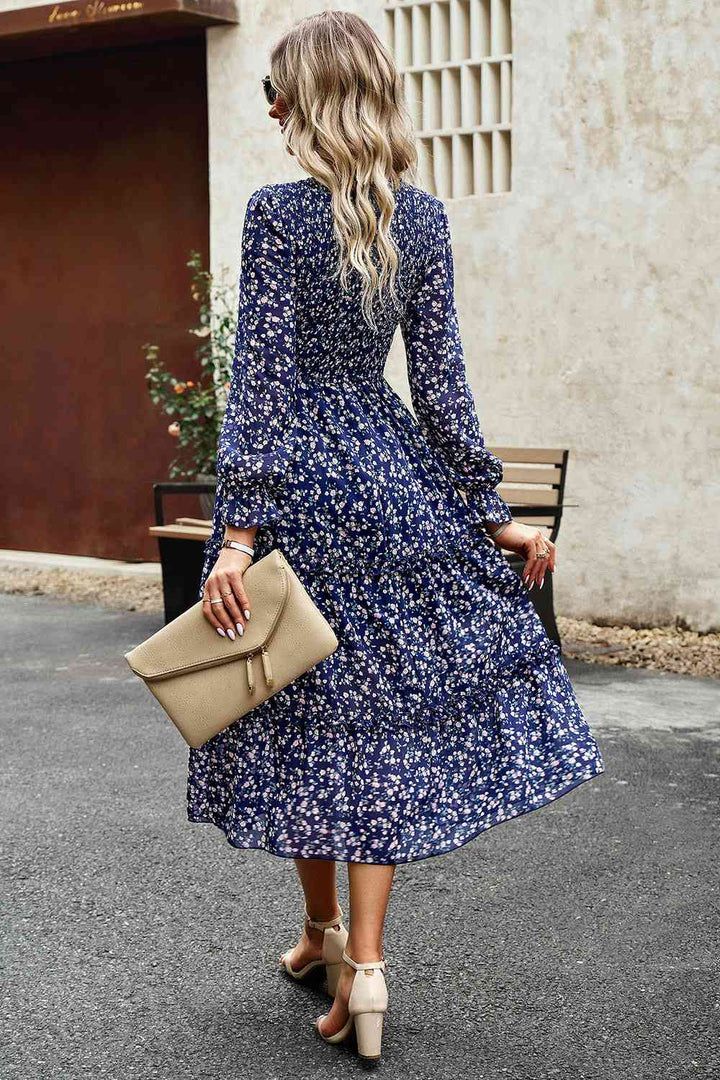 Smocked Flounce Sleeve Midi Dress | 1mrk.com