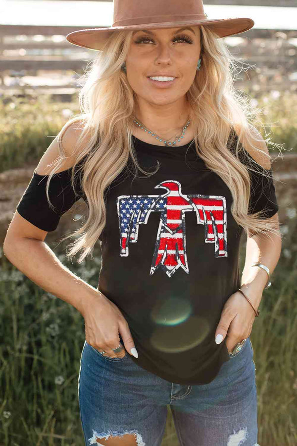 US Flag Bird Graphic Cold-Shoulder Tee | 1mrk.com