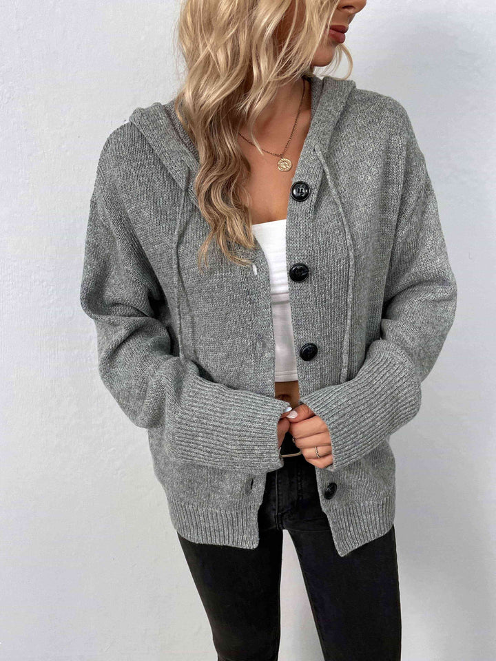 Button-Down Long Sleeve Hooded Sweater |1mrk.com