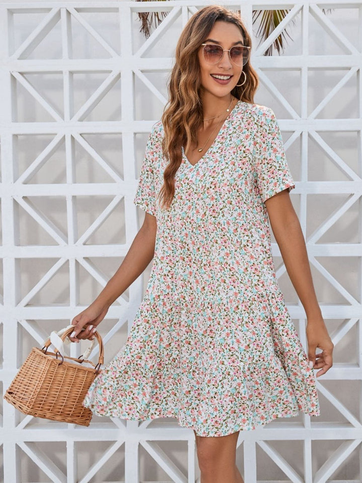 Ditsy Floral V-Neck Mini Dress | Trendsi