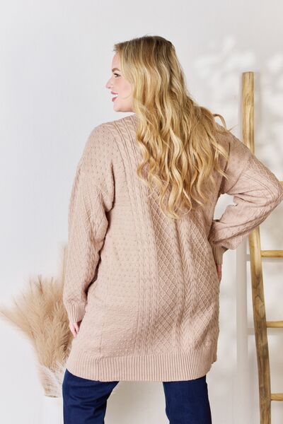 Hailey & Co Full Size Cable-Knit Pocketed Cardigan |1mrk.com