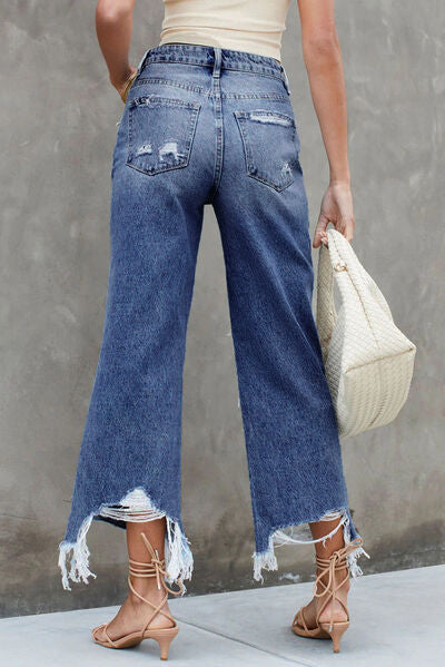 Distressed Raw Hem Jeans with Pockets |1mrk.com
