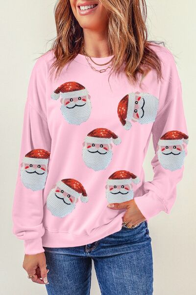 Sequin Santa Patch Round Neck Sweatshirt |1mrk.com