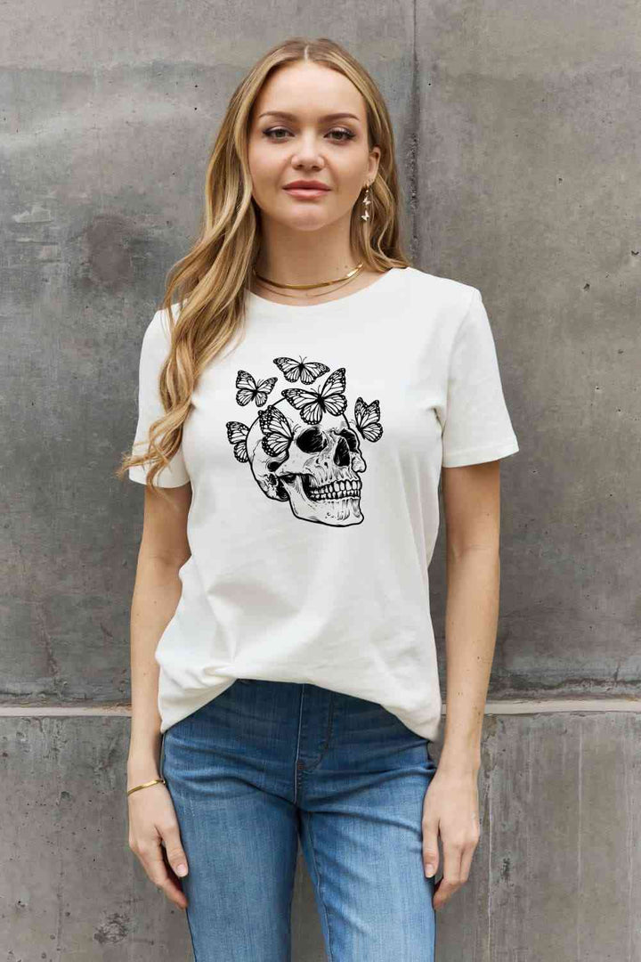 Simply Love Full Size Butterfly Skull Graphic Cotton Tee | 1mrk.com