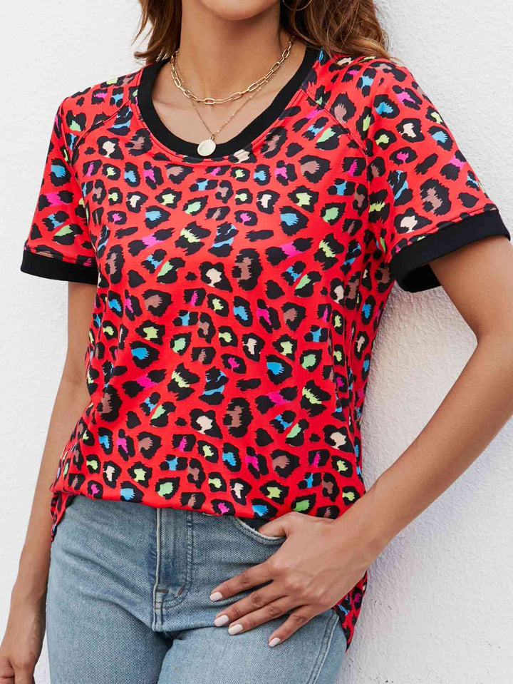 Leopard Round Neck Short Sleeve Tee Shirt | 1mrk.com