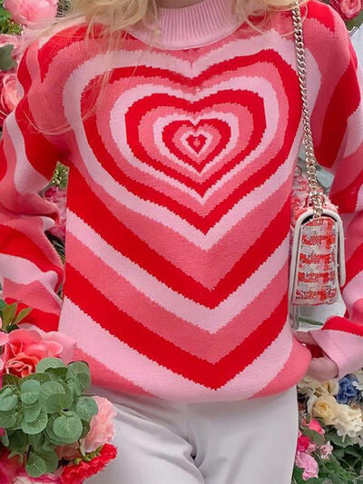 Heart Mock Neck Long Sleeve Sweater |1mrk.com