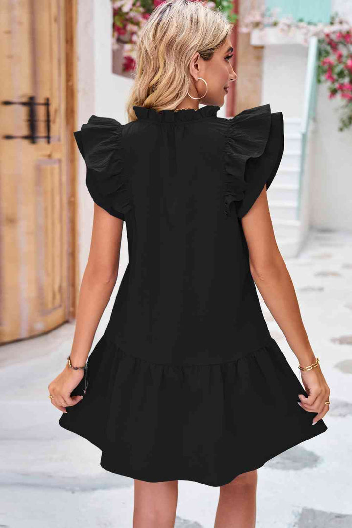 Tie Neck Ruffle Hem Dress |1mrk.com