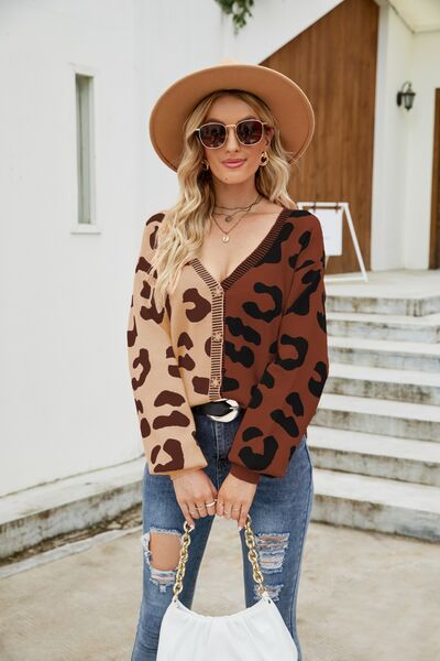 Leopard Button Up Dropped Shoulder Cardigan |1mrk.com