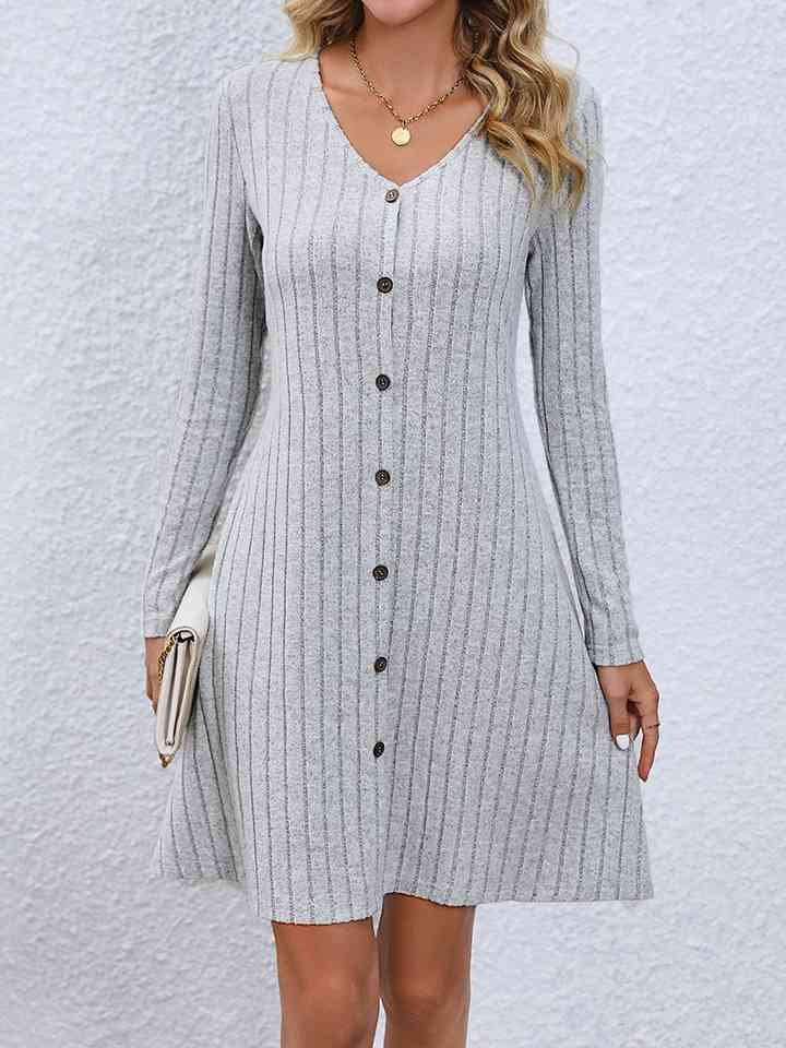 V-Neck Long Sleeve Mini Dress |1mrk.com