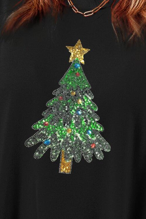 Sequin Christmas Tree Long Sleeve Sweatshirt |1mrk.com