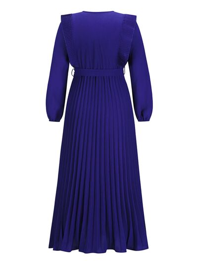 Pleated Surplice Tie Waist Maxi Dress |1mrk.com