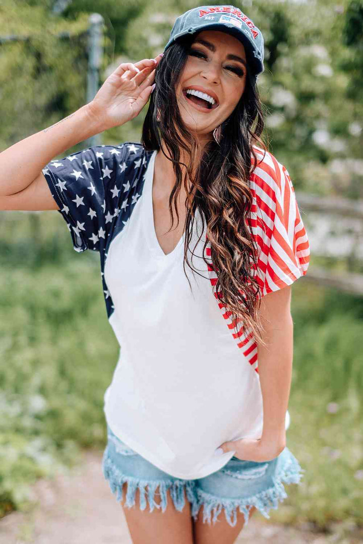 US Flag V-Neck Tee Shirt | 1mrk.com