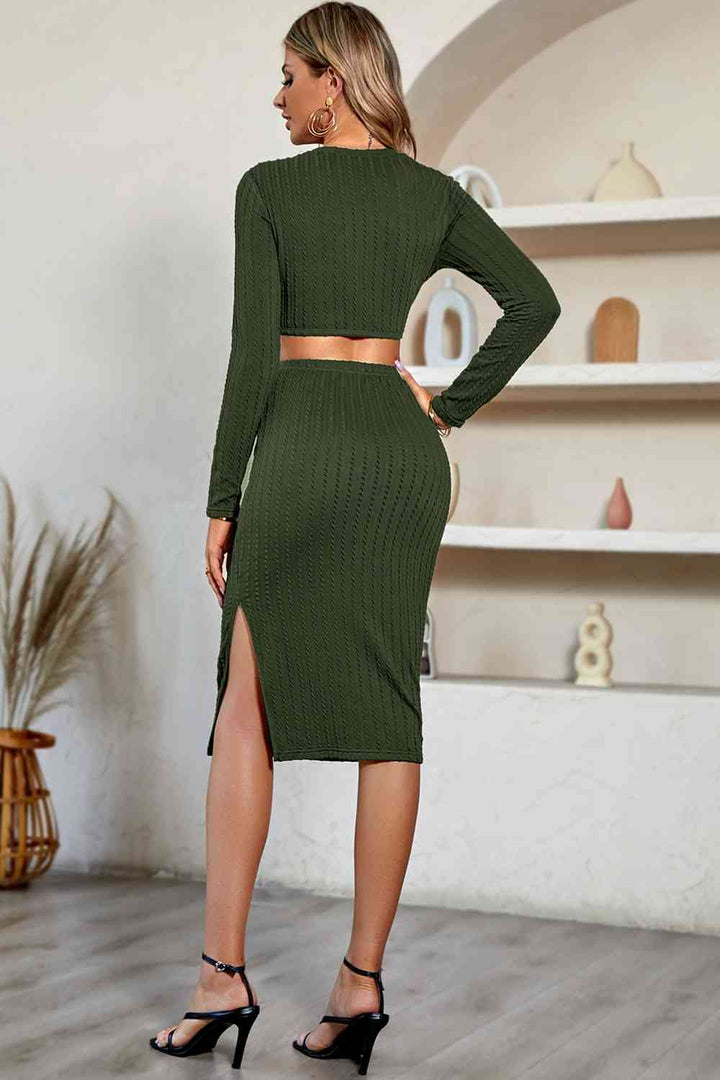 Cutout Crisscross Round Neck Long Sleeve Dress |1mrk.com