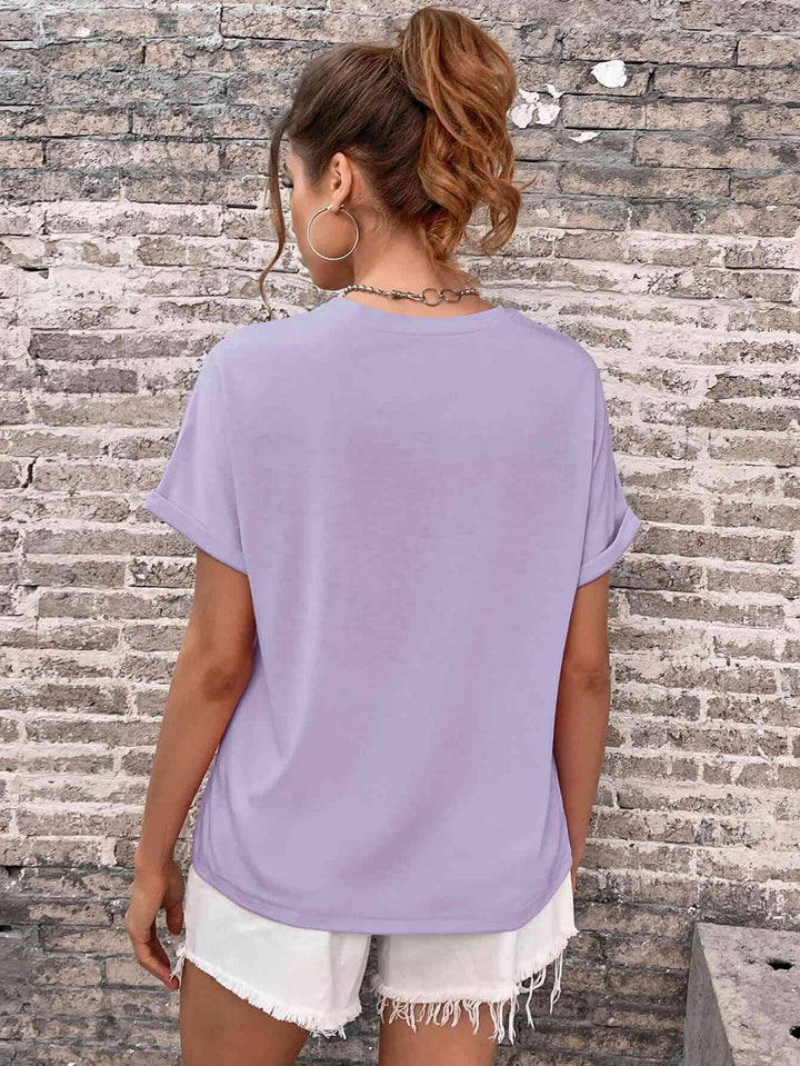 Round Neck Cuffed Sleeve T-Shirt | 1mrk.com