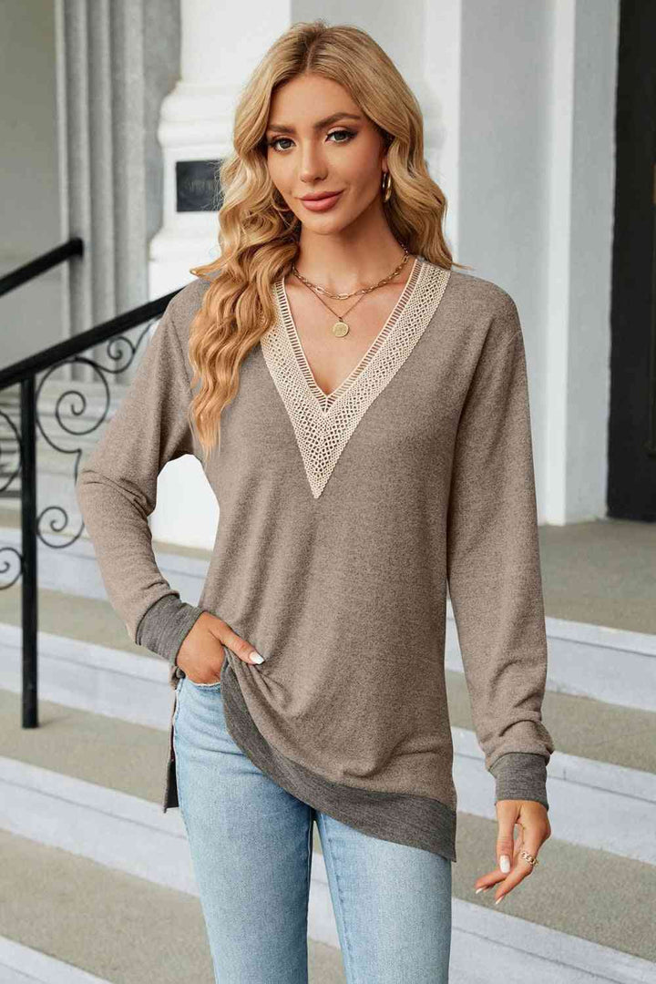 V-Neck Long Sleeve T-Shirt | 1mrk.com