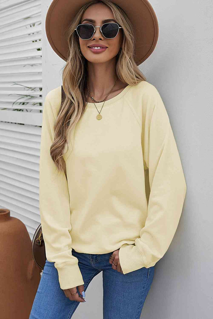 Round Neck Raglan Sleeve Exposed Seam Sweatshirt |1mrk.com