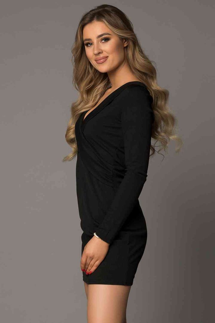 Long Sleeve Plunge Ribbed Bodycon Dress | 1mrk.com