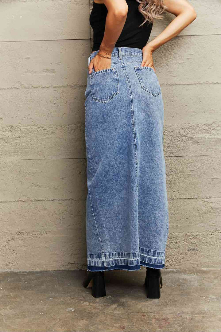 Front Slit Maxi Denim Skirt |1mrk.com