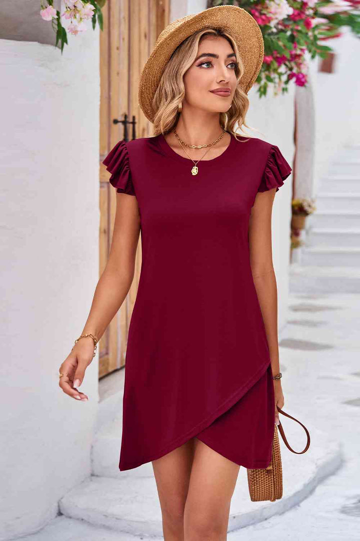 Flutter Sleeve Tulip Hem Dress |1mrk.com