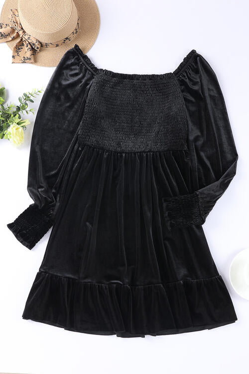 Square Neck Smocked Ruffle Hem Dress | 1mrk.com