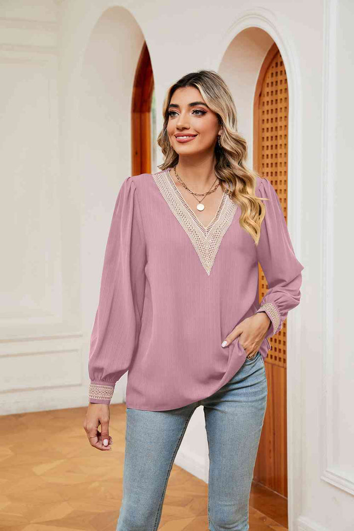 Contrast Puff Sleeve Blouse | 1mrk.com