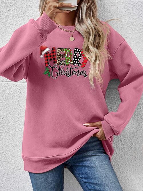 MERRY CHRISTMAS Round Neck Dropped Shoulder Sweatshirt |1mrk.com