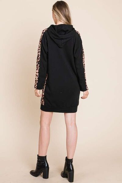 Culture Code Drawstring Leopard Long Sleeve Hooded Dress |1mrk.com