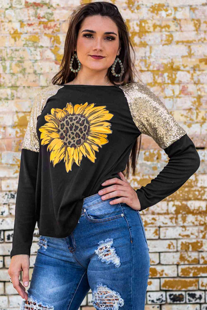 Sunflower Graphic Sequin T-Shirt | 1mrk.com