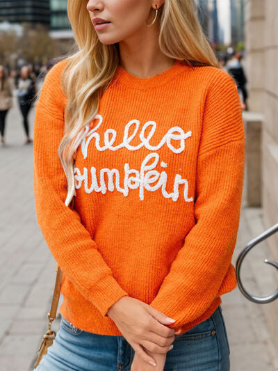 Full Size HELLO PUMPKIN Dropped Shoulder Sweater |1mrk.com