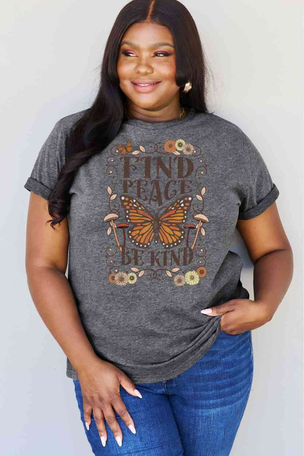 Simply Love Full Size FIND PEACE BE KIND Graphic Cotton T-Shirt | 1mrk.com