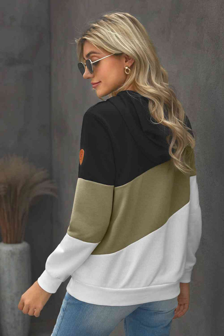 Full Size Range Color Block Cowl Neck Hoodie | 1mrk.com