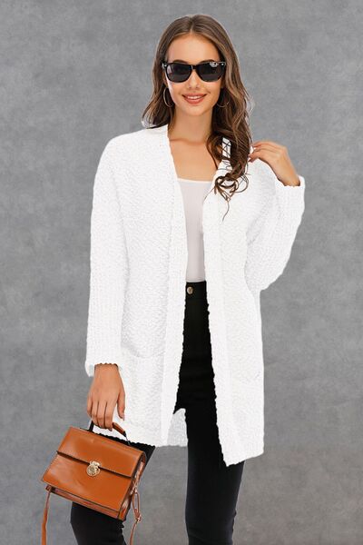 Pocketed Open Front Long Sleeve Cardigan |1mrk.com