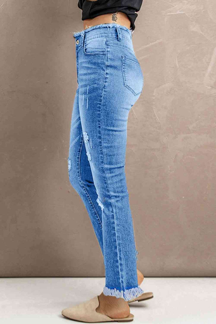 Baeful High Waist Distressed Raw Hem Jeans | 1mrk.com