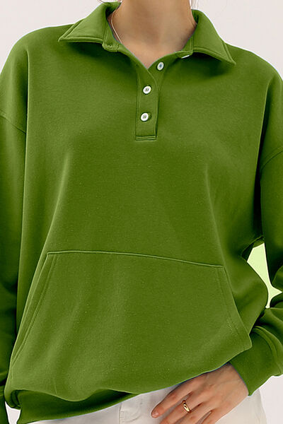 Ninexis Full Size Quarter-Button Collared Sweatshirt |1mrk.com