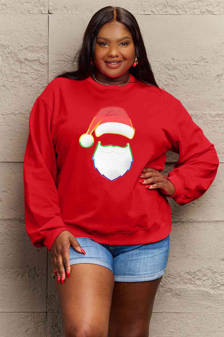 Simply Love Full Size Rainbow Santa Graphic Round Neck Sweatshirt |1mrk.com