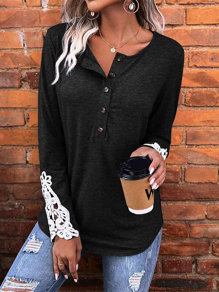 Half Button Lace Detail T-Shirt | 1mrk.com