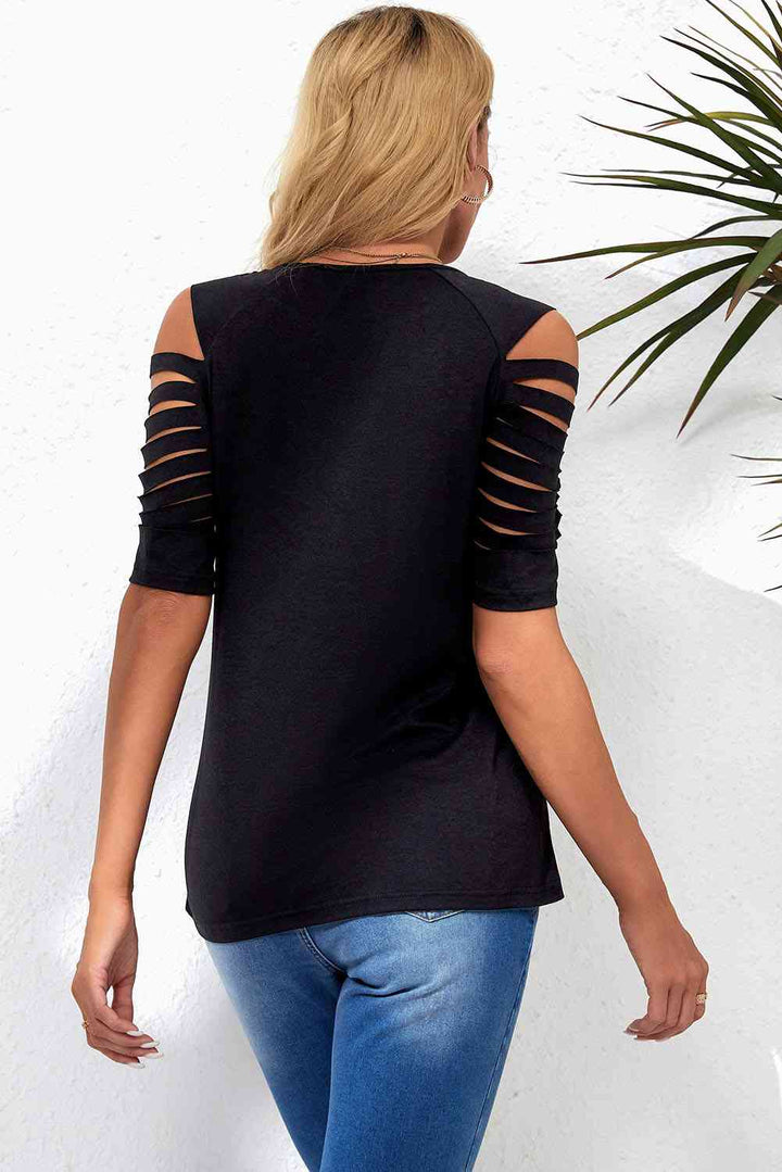 Round Neck Cutout Raglan Sleeve Tee | 1mrk.com