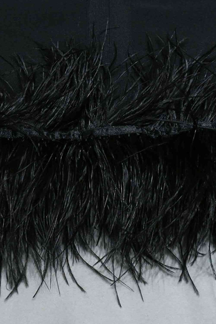 Spaghetti Strap Feather Trim Bodycon Dress | 1mrk.com