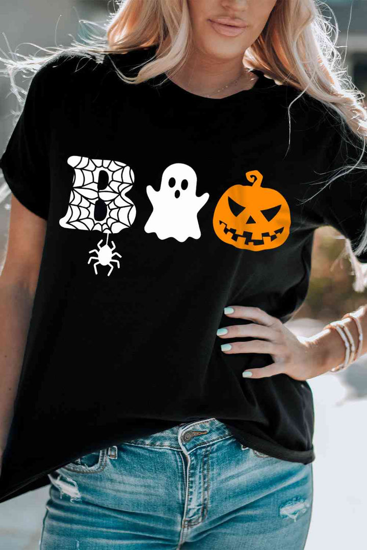 Round Neck Short Sleeve BOO Graphic T-Shirt | 1mrk.com