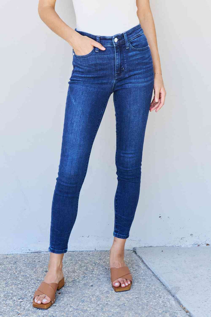 Judy Blue Marie Full Size Mid Rise Crinkle Ankle Detail Skinny Jeans |1mrk.com