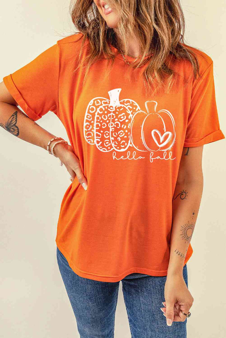 HELLO FALL Pumpkin Graphic T-Shirt | 1mrk.com