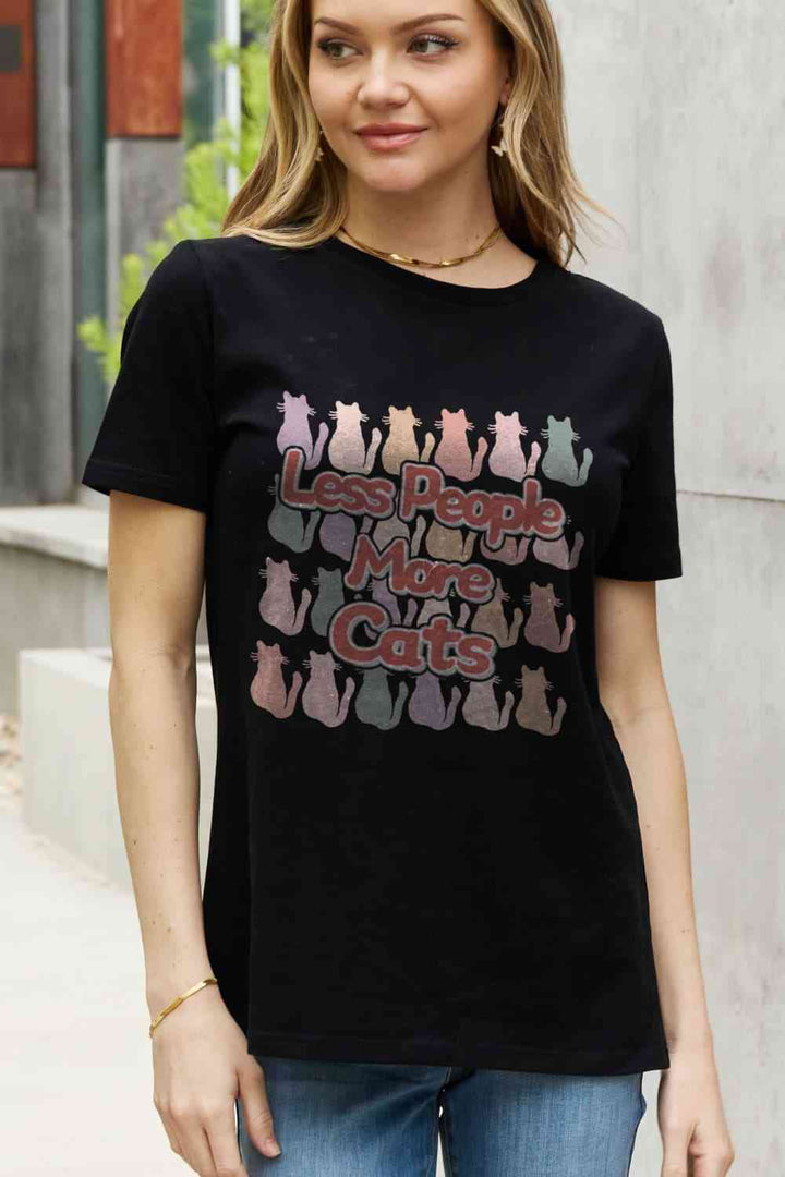 Simply Love Full Size LESS PEOPLE MORE CATS Graphic Cotton Tee | 1mrk.com