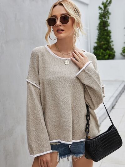 Boat Neck Dropped Shoulder Sweater |1mrk.com