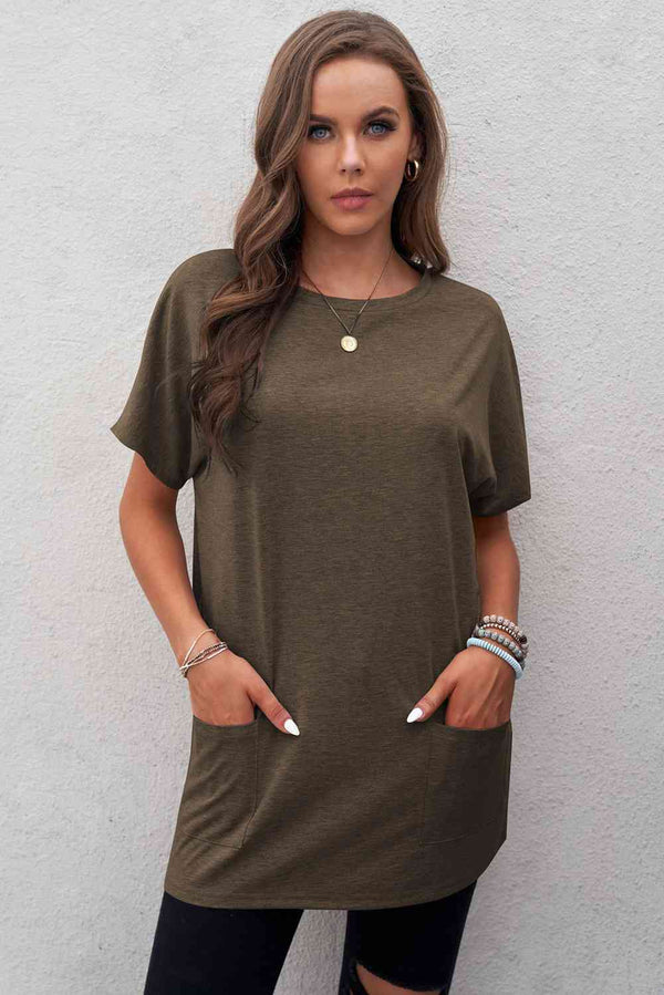 Short Sleeve Round Neck Tee Shirt with Pockets | 1mrk.com