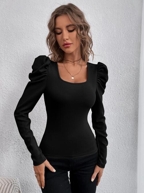 Square Neck Puff  Long Sleeve Top | 1mrk.com